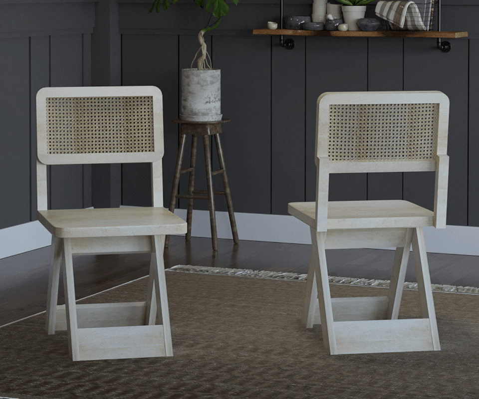 Felvian Solid Wood Cane Chair Set of 2