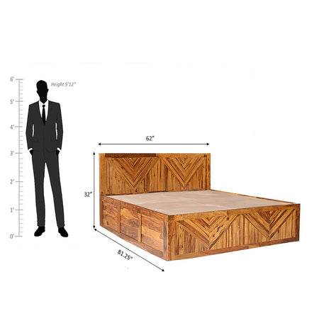 Gamma Sheesham Wood Bed With Box Storage in Light Honey colour