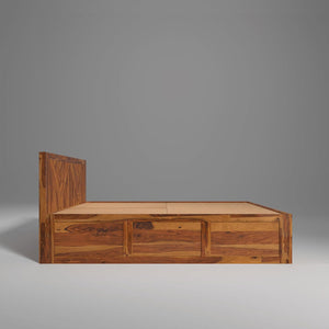 Gamma Sheesham Wood Bed With Box Storage in Light Honey colour