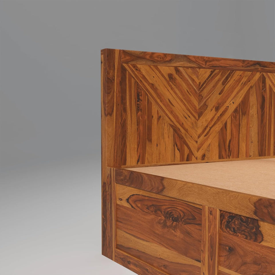 Gamma Sheesham Wood Bed With Box Storage in Light Honey colour