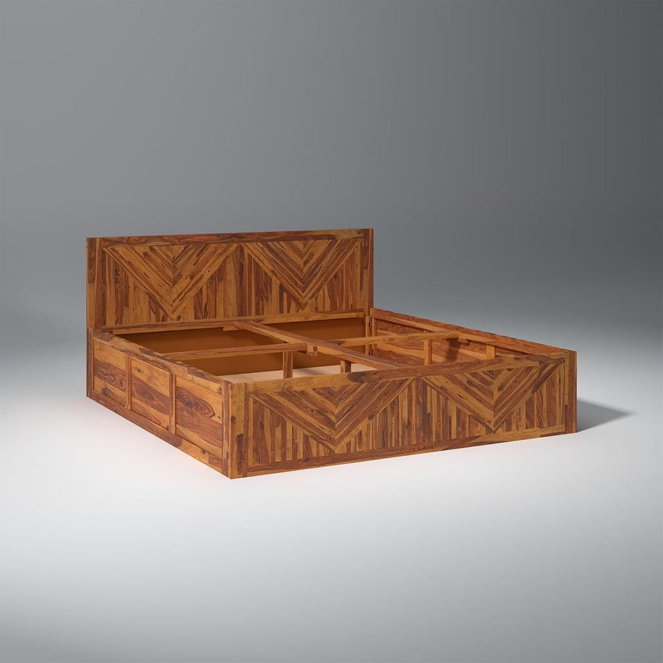 Gamma Sheesham Wood Bed With Box Storage in Light Honey colour