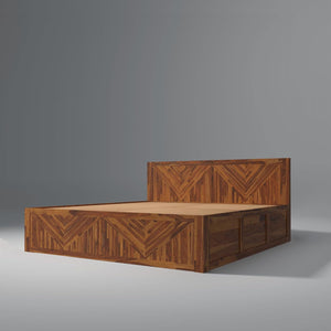 Gamma Sheesham Wood Bed With Box Storage in Light Honey colour