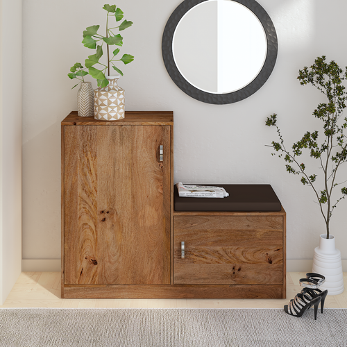Jeter Mango Wood Shoe Rack in Natural Finish