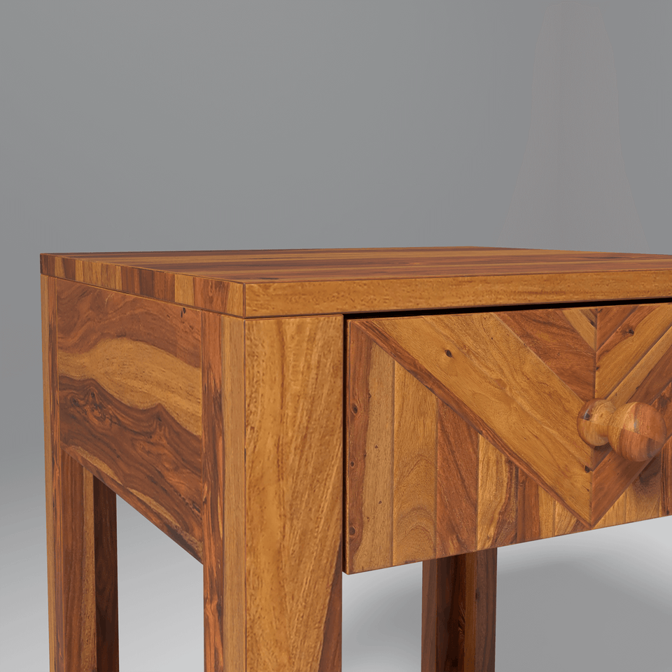 Alpha Sheesham Wood Bedside Table Light Honey