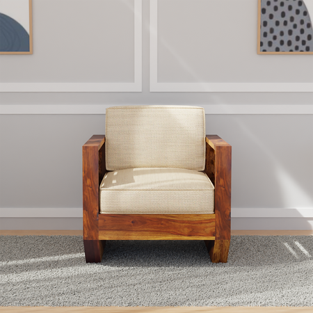 Plushify Sheesham Wood Sofa In Light Honey