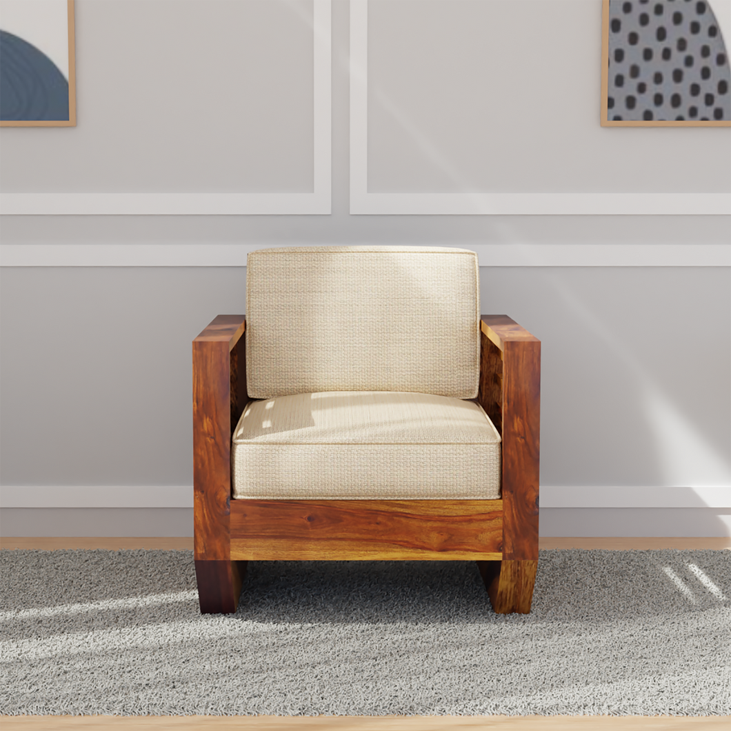 Plushify Sheesham Wood Sofa In Light Honey