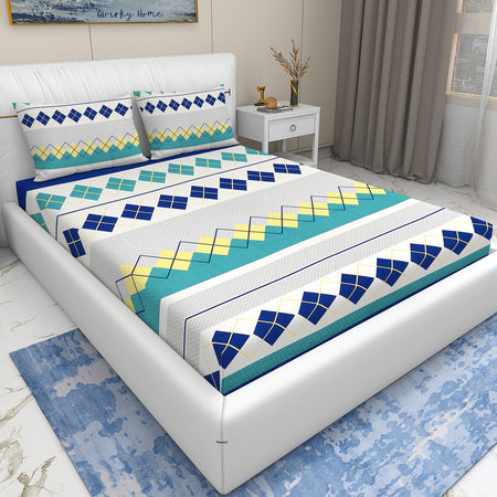 Wakeup INDIA StyleNest Geometric Premium Cotton Queen Size Bedsheet with Two Pillow cover