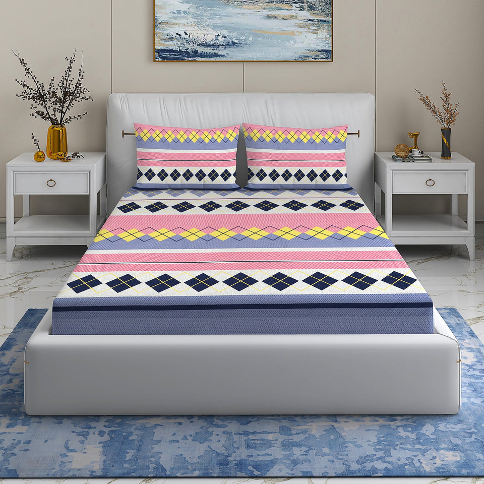 Wakeup INDIA StyleNest Geometric Premium Cotton Queen Size Bedsheet with Two Pillow cover