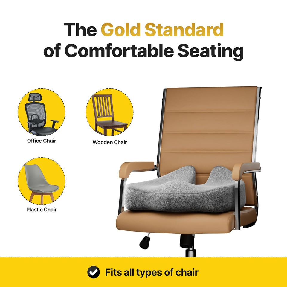 Wakeup India | Cocoxy Pillow Chair Seat Hi-per Memory Foam Cushion - Supportive for Back Pain Relief | Contoured Seat Cushion for Office, Home & Work-from-Home Chairs