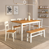 Flay Mango Wood Dining Table Set(6 Seater) In Natural White