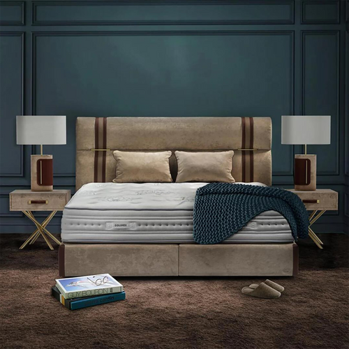 Herringbone Upholstered Bed in Beige Colour With Drawer Storage