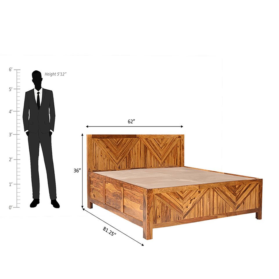 Alpha Sheesham Wood Bed With Box Storage in Light Honey colour