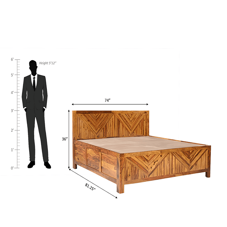 Alpha Sheesham Wood Bed With Box Storage in Light Honey colour
