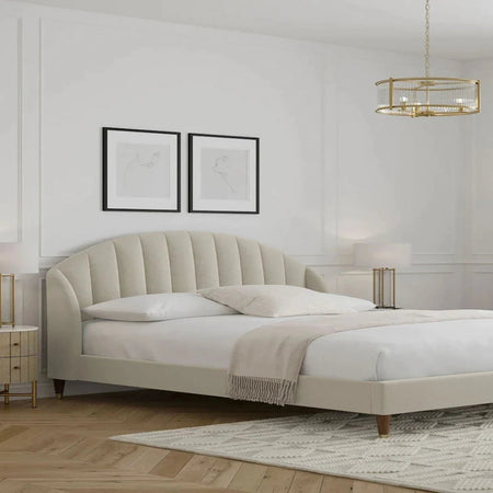 Trevalan King size Upholstered Bed in Light Pink Colour Without Box Storage
