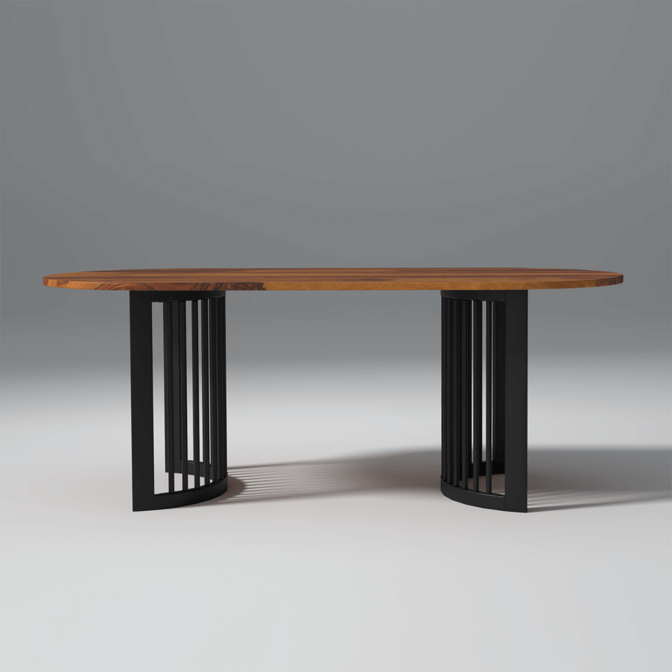 Andress Sheesham Wood C & Iron Leg Dining Table in Light Honey Finish (4 Seater)