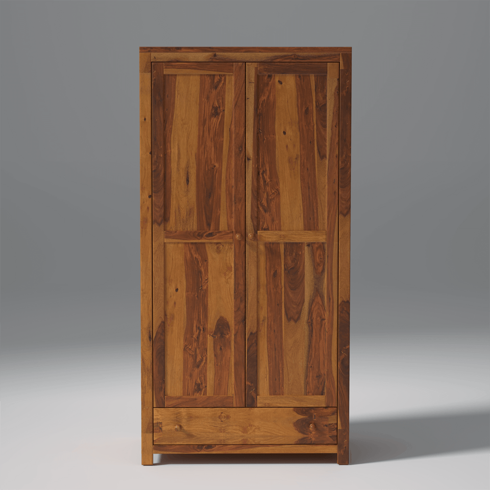 Arcadia Sheesham Wood Wardrobe In Light Honey