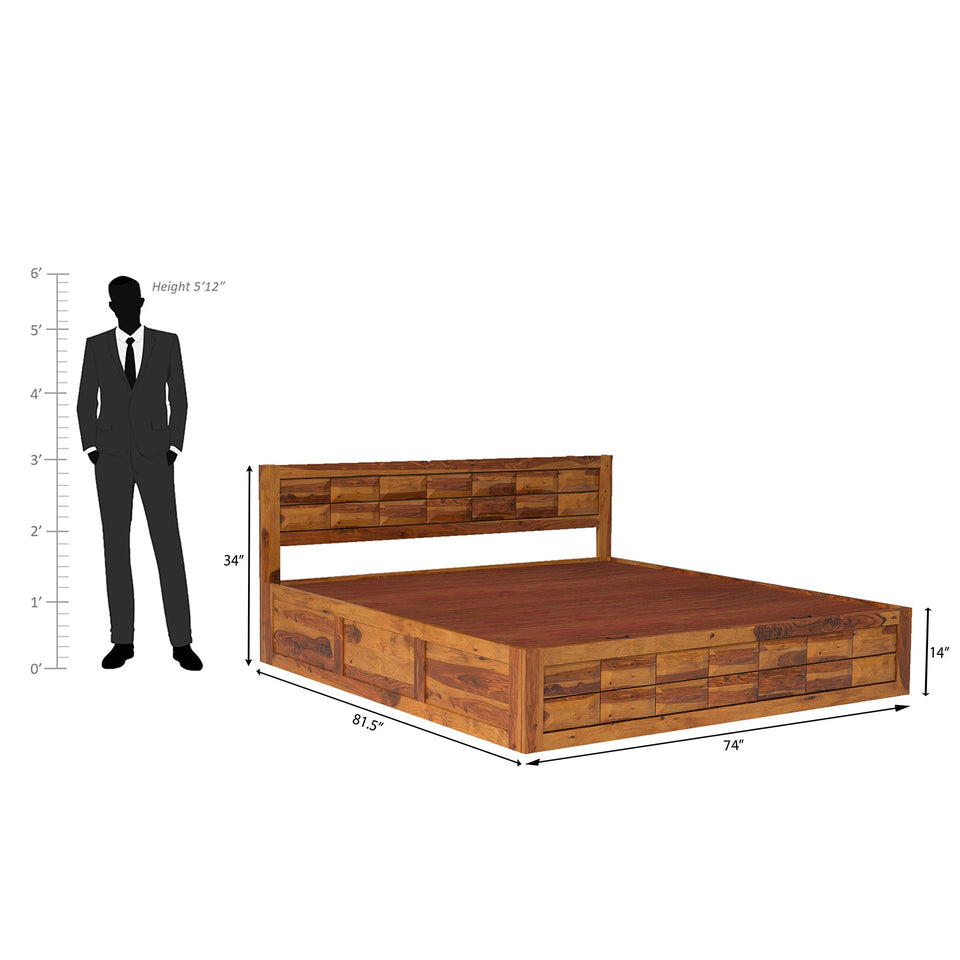 Arcadia Sheesham Wood Storage Hydraulic Bed In Light Honey