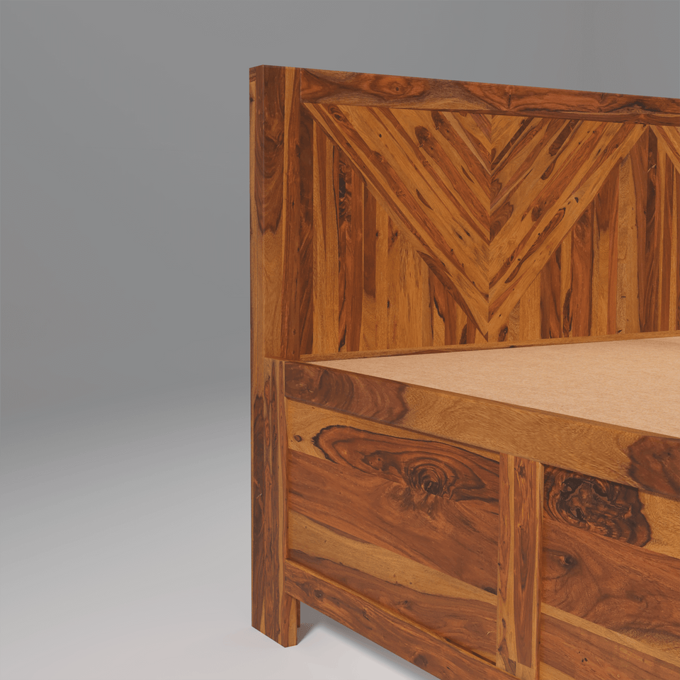 Alpha Sheesham Wood Bed With Box Storage in Light Honey colour