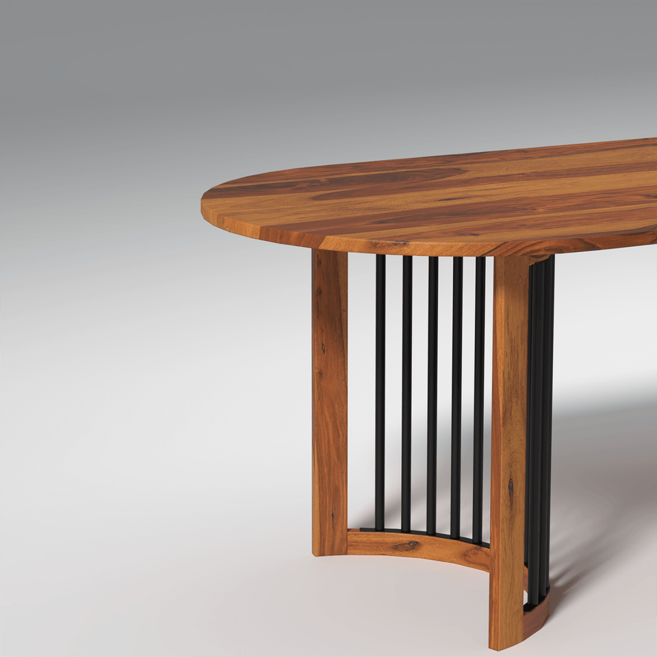 Andress Sheesham Wood C & Iron Leg Dining Table in Light Honey Finish (4 Seater)