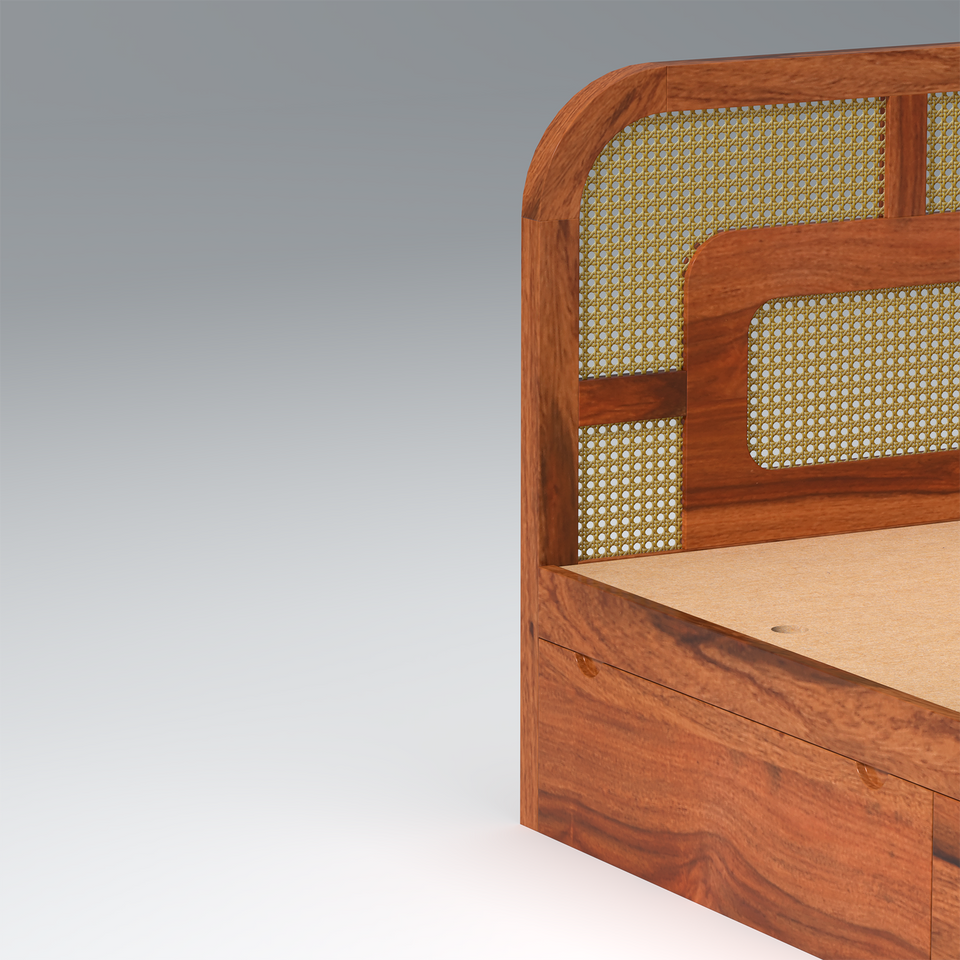 Zenitha Sheesham Wood Bed with Drawer Storage in Maharani Colour
