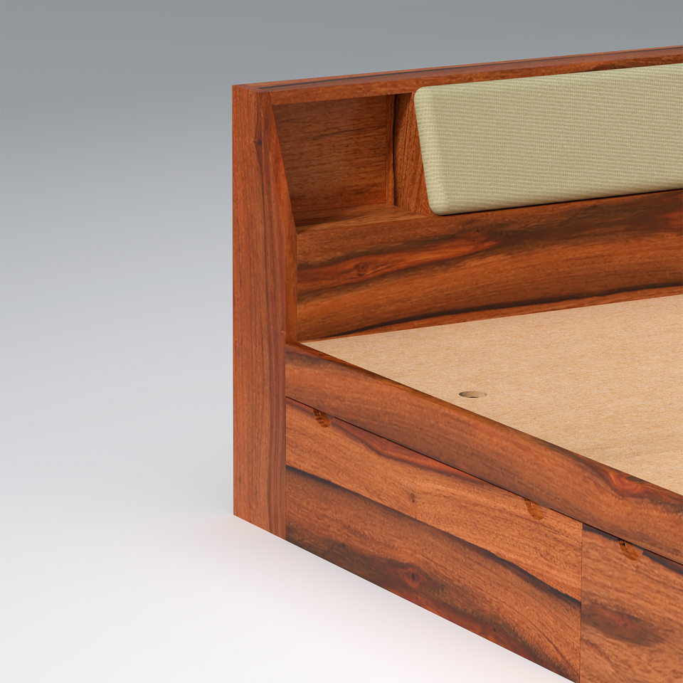 Serene Sheesham Wood bed with Drawer Storage in Maharani Colour