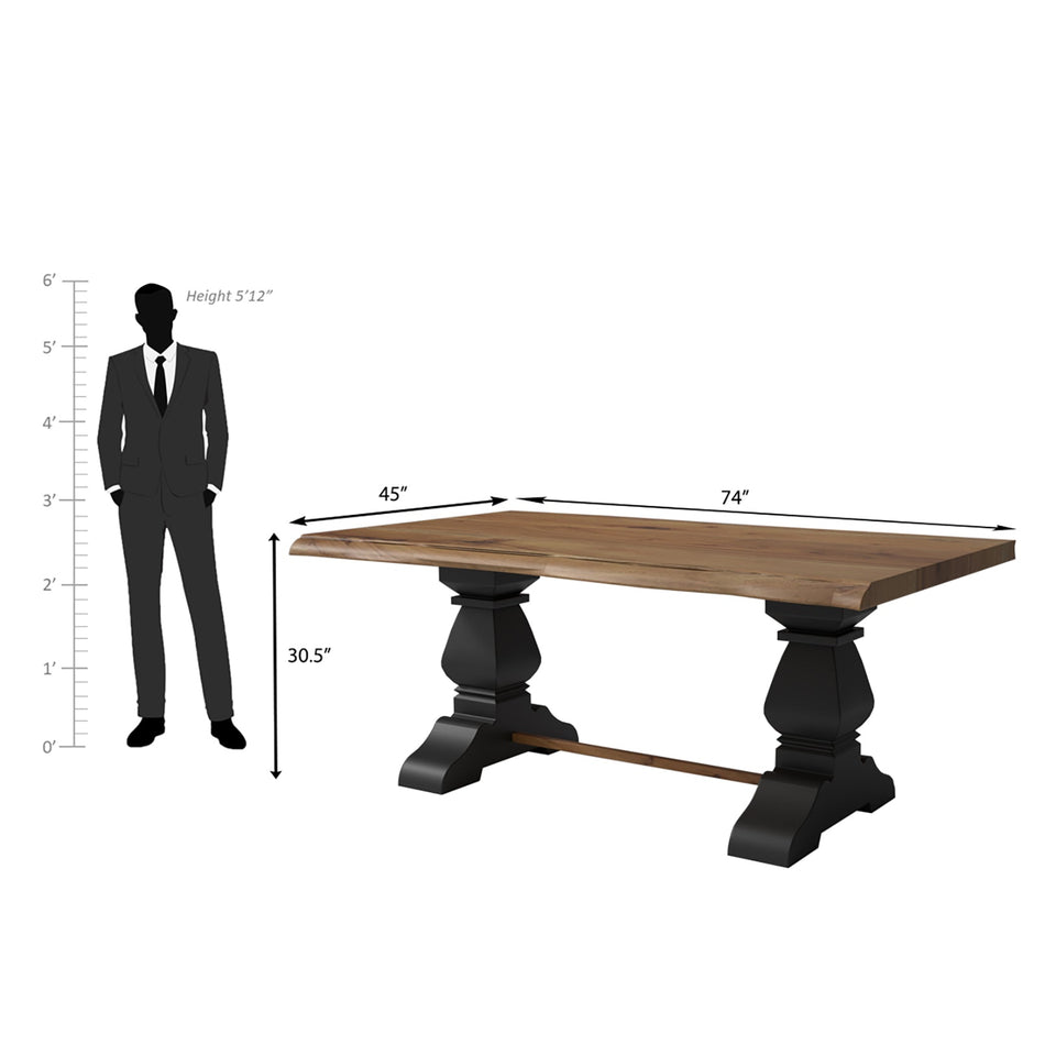 Lice Edge Mango And Acacia Wood 6 Seater Dining Table in Walnut and Black Finish