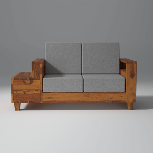 Gezeling Sheesham Wood Sofa with 2 drawers in Light Honey