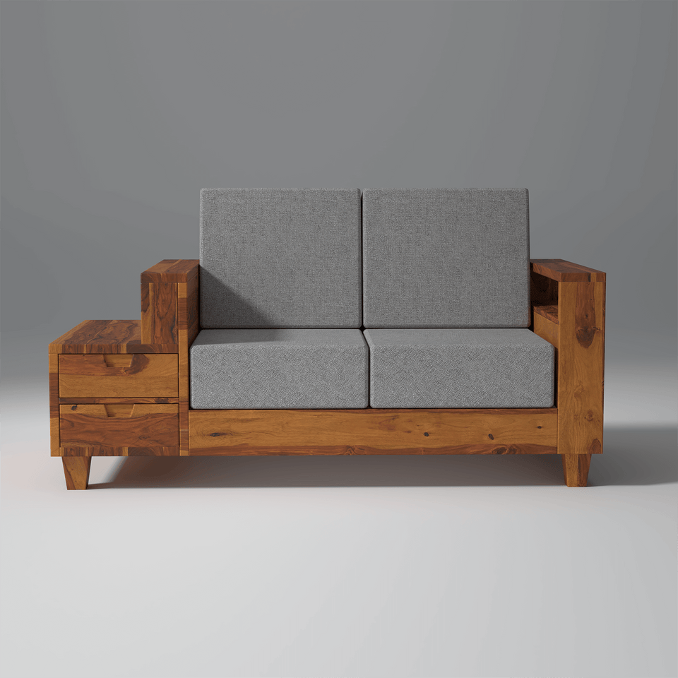 Gezeling Sheesham Wood Sofa with 2 drawers in Light Honey