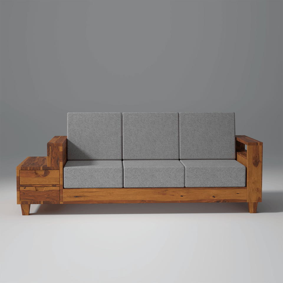 Gezeling Sheesham Wood Sofa with 2 drawers in Light Honey