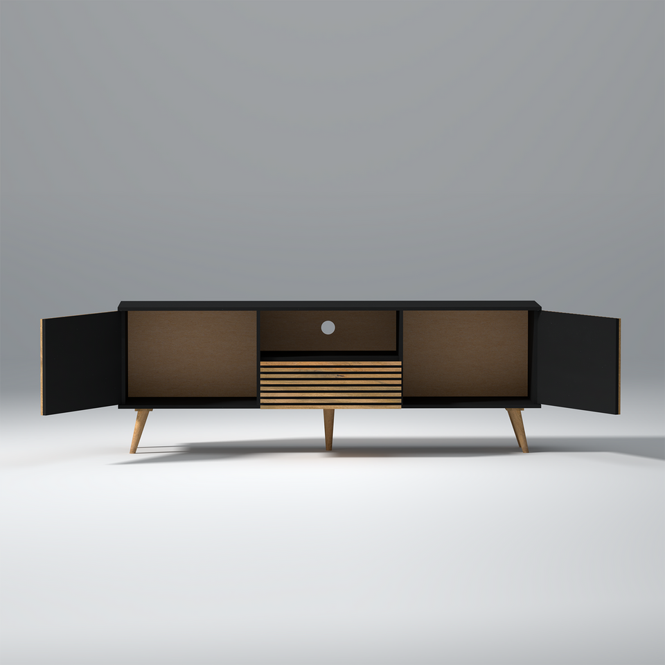 Canyon Mango Wood and MDF TV Unit in Natural and Black Colour
