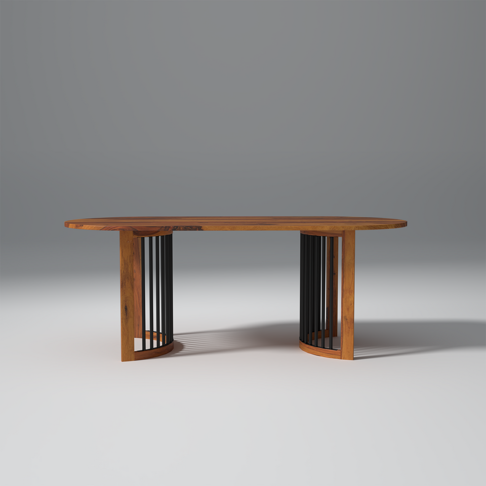 Andress Sheesham Wood C & Iron Leg Dining Table in Light Honey Finish (4 Seater)