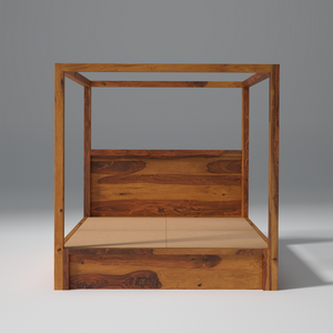 Canopy Sheesham Wood Bed With Drawer Storage in Light Honey colour