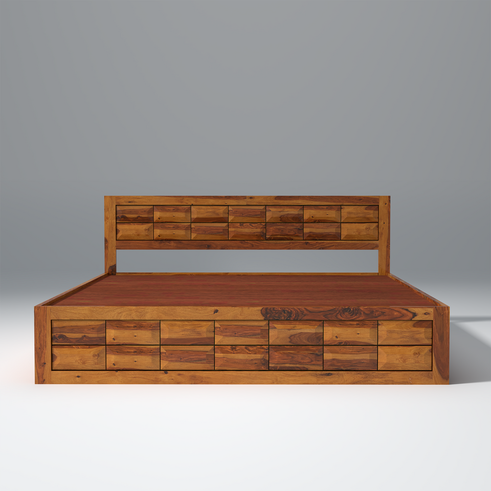 Arcadia Sheesham Wood Storage Hydraulic Bed In Light Honey