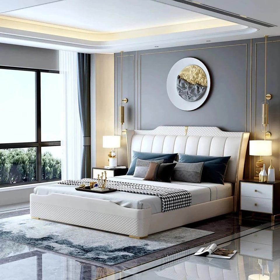 Elysium Upholstered Bed in Beige Colour With Box Storage