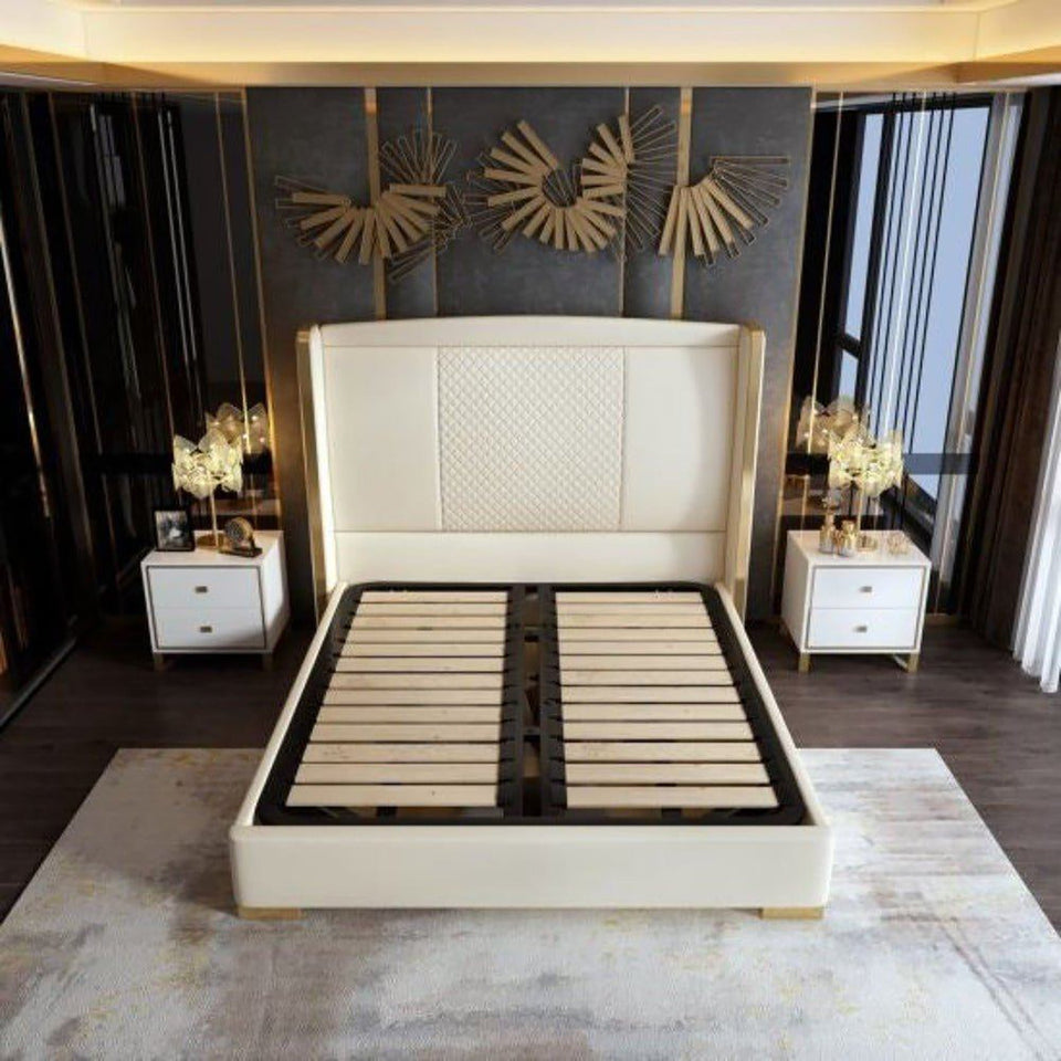 Celestial Upholstered Bed in White Colour With Box Storage