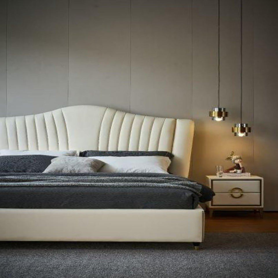 Ashford King size Upholstered Bed in Beige Colour With Box Storage