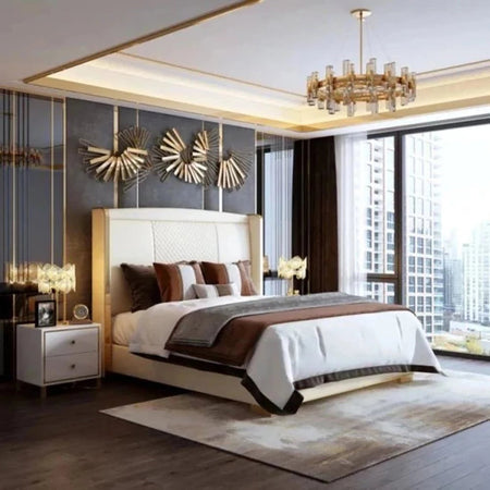 Celestial Upholstered Bed in White Colour With Box Storage