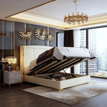 Celestial Upholstered Bed in White Colour With Box Storage