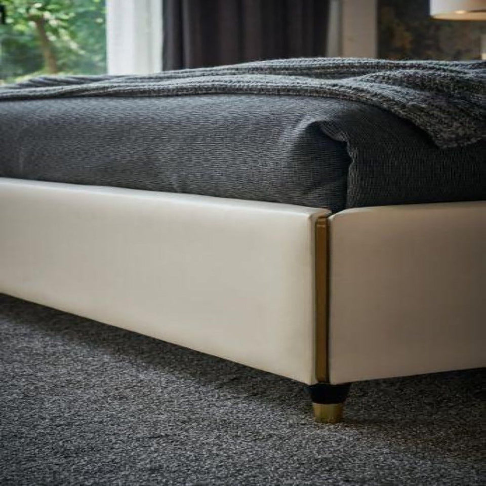 Ashford King size Upholstered Bed in Beige Colour With Box Storage