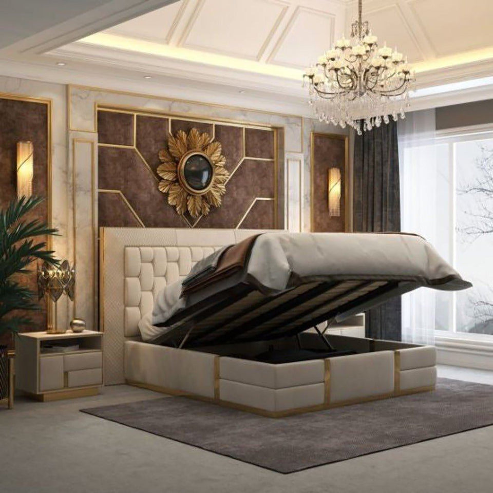 Arboronix Upholstered Bed in Beige Colour With Box Storage