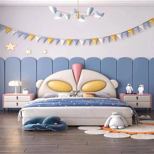 Chase Upholstered Bed in beige yellow and light pink Colour Without Box Storage