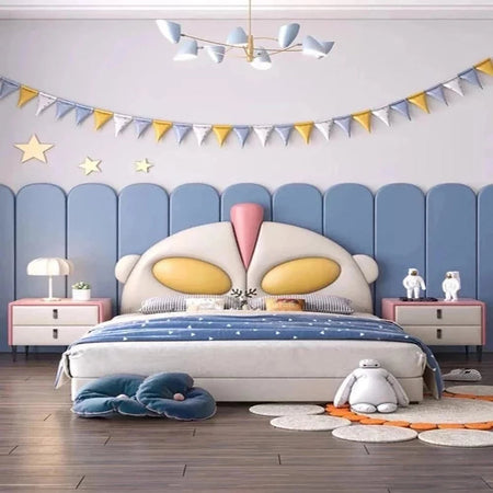 Chase Upholstered Bed in beige yellow and light pink Colour Without Box Storage