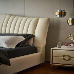 Ashford King size Upholstered Bed in Beige Colour With Box Storage