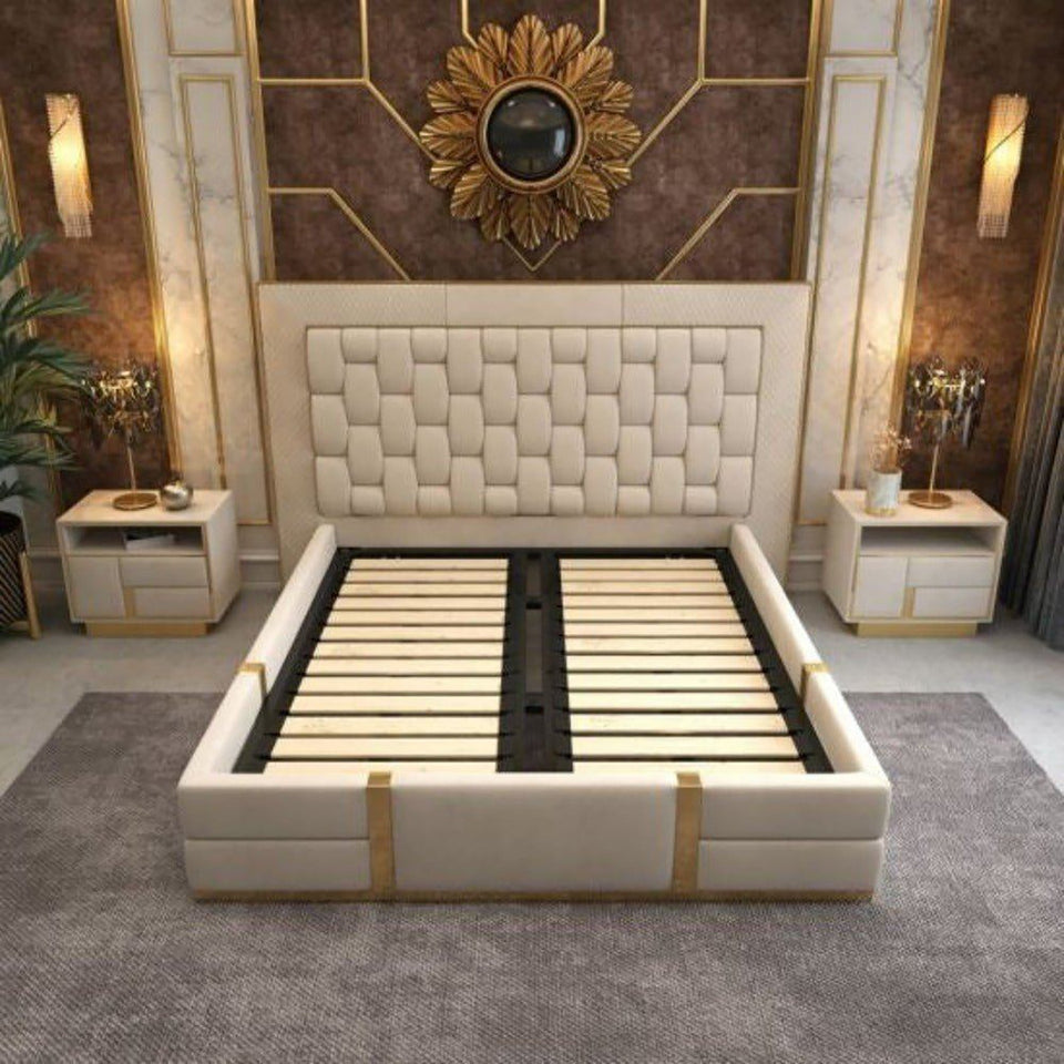 Arboronix Upholstered Bed in Beige Colour With Box Storage