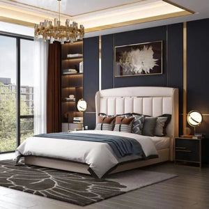 Elite Upholstered Bed in beige Colour With Box Storage