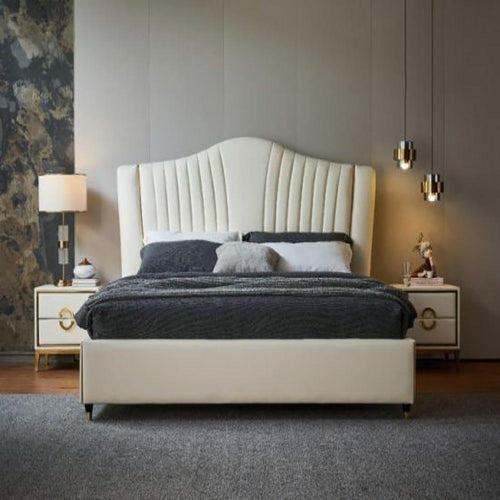 Ashford King size Upholstered Bed in Beige Colour With Box Storage