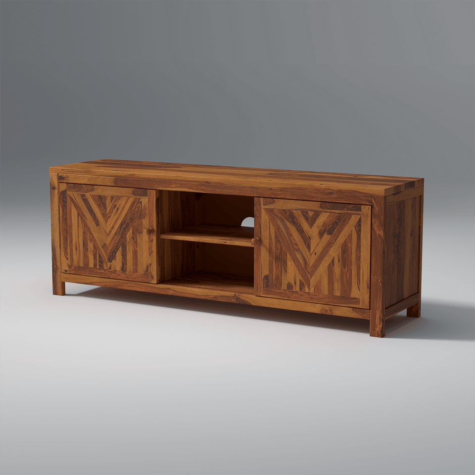 Alpha Sheesham Wood TV Unit In Light Honey