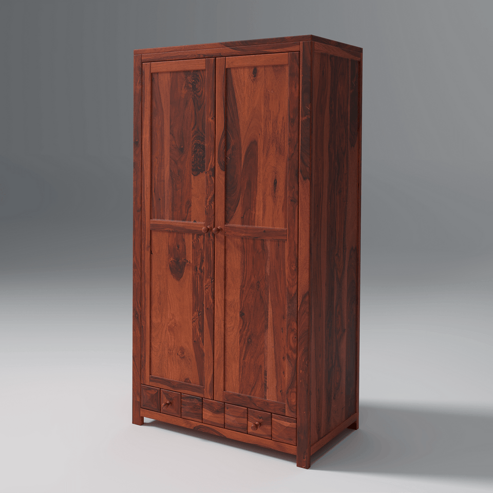 Pluto Sheesham Wood Wardrobe In Reddish Rosewood