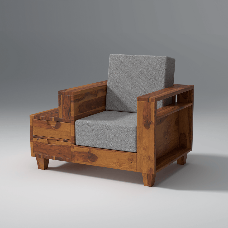 Gezeling Sheesham Wood Sofa with 2 drawers in Light Honey