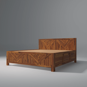 Alpha Sheesham Wood Bed With Box Storage in Light Honey colour